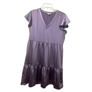 Edge Purple Flutter Sleeve Tiered Sundress